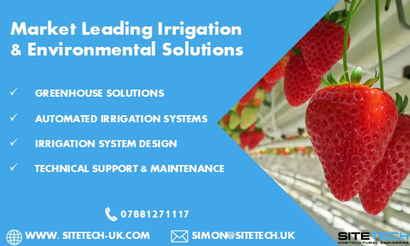 Sitetech | We're Exhibiting at Fruit Focus 2026: Better Yields Start With Better Irrigation. Visit Us on Stand 427 Irrigation and environmental solutions company promotional banner with strawberries